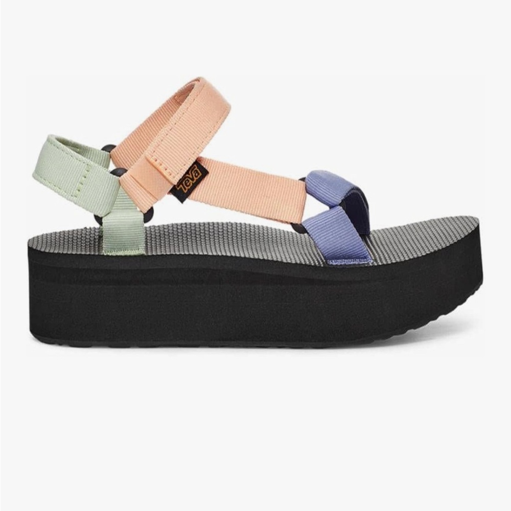 Teva Platform Sandal in Pastel Peach, Lavender, Mint with Black Sole